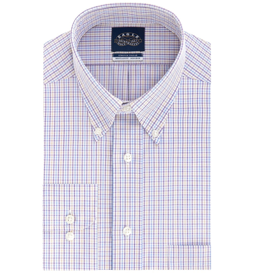 Camisa social masculina Eagle Classic-Fit com gola elástica, roxa, tamanho 17,5 x 36-37