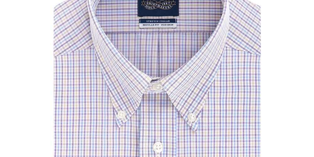 Camisa social masculina Eagle Classic-Fit com gola elástica, roxa, tamanho 17,5 x 36-37