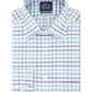 Camisa social elástica Eagle masculina com estampa de janela xadrez e gola clássica, tamanho 17,1/2 x 34-35, azul