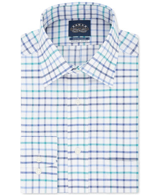 Eagle Men's Windowpane Plaid Collared Classic Fit Stretch Dress Shirt Blue Size 17.1/2X34-35