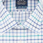 Camisa social elástica Eagle masculina com estampa de janela xadrez e gola clássica, tamanho 17,1/2 x 34-35, azul