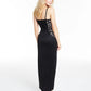 Vestido formal longo com alças finas bordadas BCX feminino, preto, tamanho 11