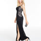Vestido formal longo com alças finas bordadas BCX feminino, preto, tamanho 11