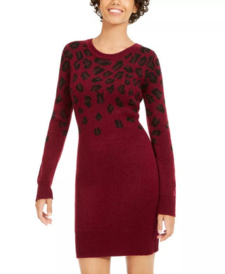BCX Junior's Cheetah Print Sweater Dress Red Size XX-Small