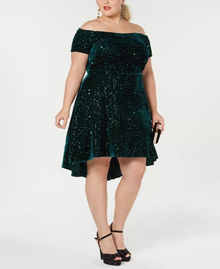 Vestido de veludo ombro a ombro feminino da Morgan &amp; Company, tamanho 18W, verde, moderno e plus size