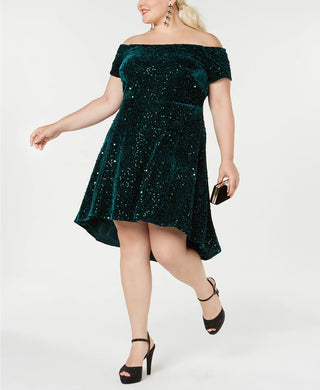 Vestido de veludo ombro a ombro feminino da Morgan &amp; Company, tamanho 18W, verde, moderno e plus size