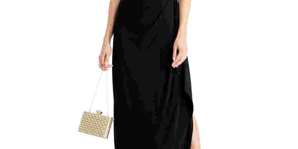 Alex Evenings Vestido de coquetel longo sem mangas com decote ilusão e bainha, preto, tamanho 14