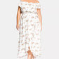 Vestido feminino City Chic Plus Size com estampa floral e ombros à mostra, tamanho 16, branco