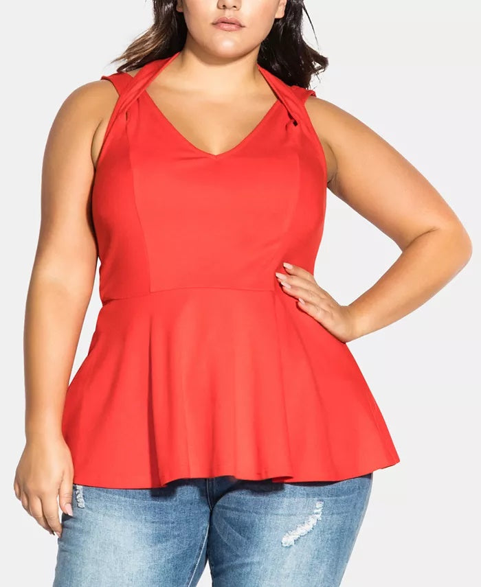 Top halter com alças da moda feminino City Chic, vermelho, tamanho 24W