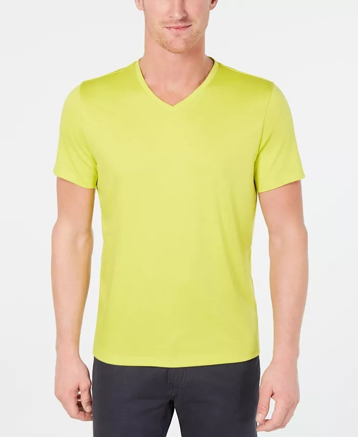 Camiseta masculina Alfani de manga curta com decote em V elástica amarela tamanho grande