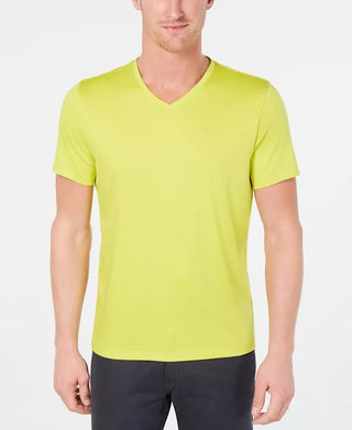 Camiseta masculina Alfani de manga curta com decote em V elástica amarela tamanho grande
