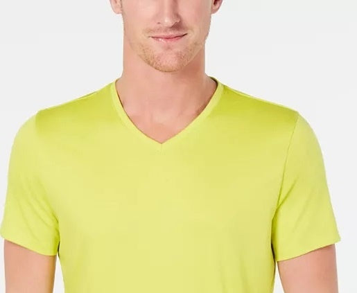Camiseta masculina Alfani de manga curta com decote em V elástica amarela tamanho grande