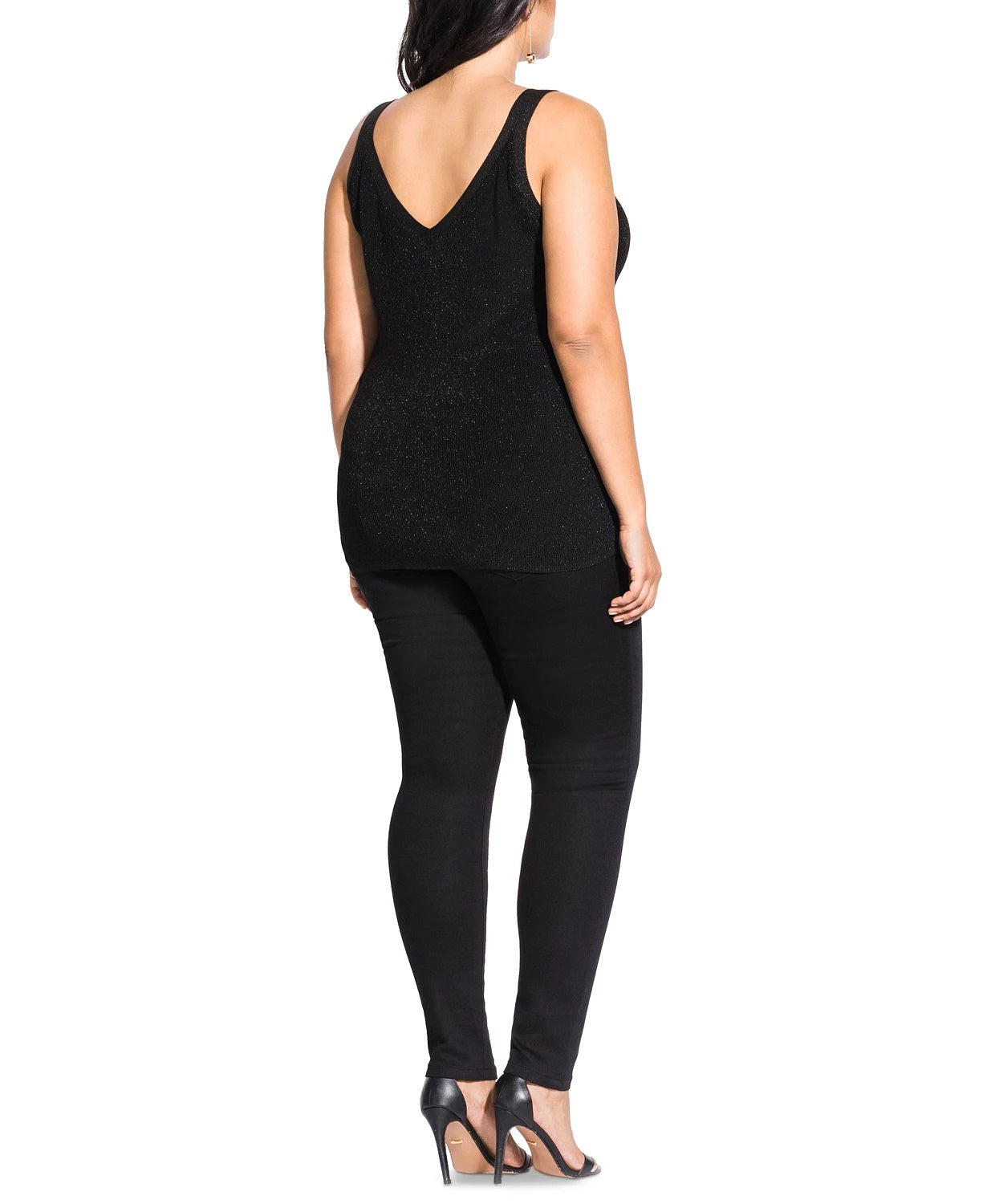 Blusa de malha com decote em V plus size da City Chic para mulheres, preta, tamanho 22W