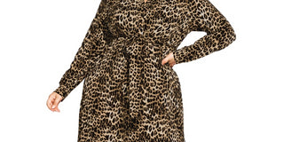 City Chic Women's Trendy Leopard Print Shirtdress Black SizeXS