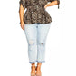 Blusa feminina City Chic com estampa de leopardo e estampa de leopardo, preta, tamanho XS