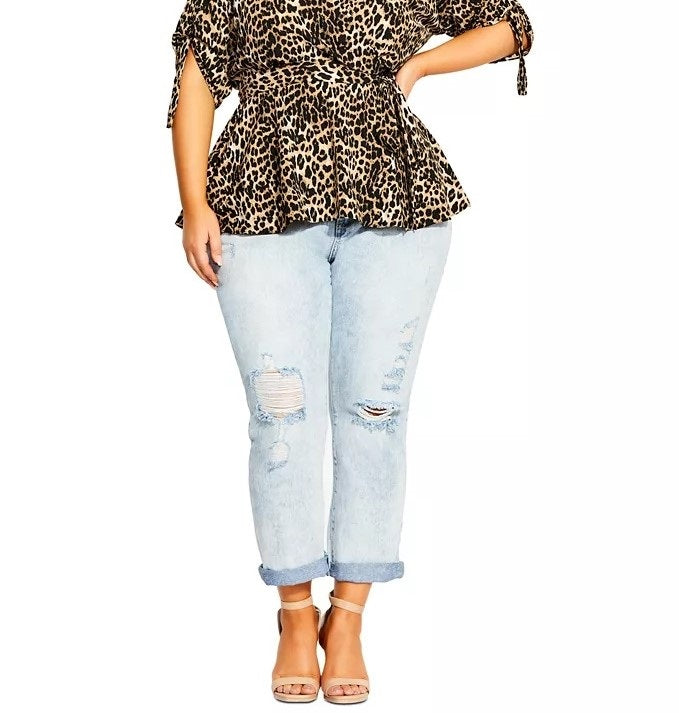 Blusa feminina City Chic com estampa de leopardo e estampa de leopardo, preta, tamanho XS