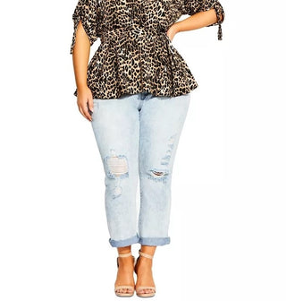City Chic Women's Trendy Leopard Print Faux Wrap Top Black SizeXS