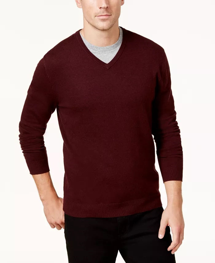Suéter masculino Alfani com decote em V e manga comprida, vermelho, tamanho X-G