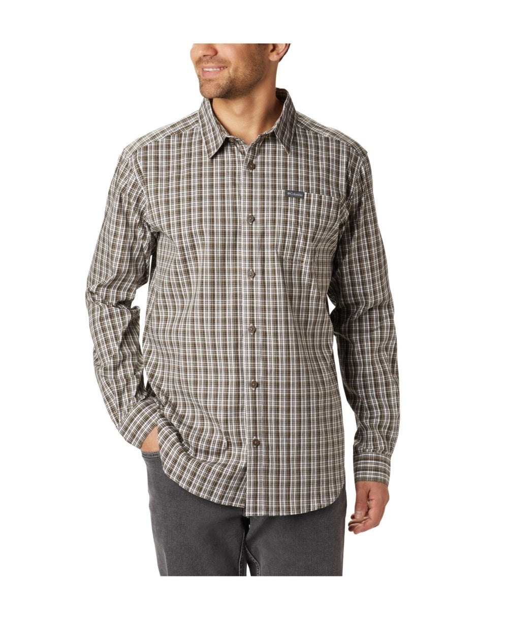 Camisa xadrez Columbia Vapor Ridge III masculina, bege, tamanho médio