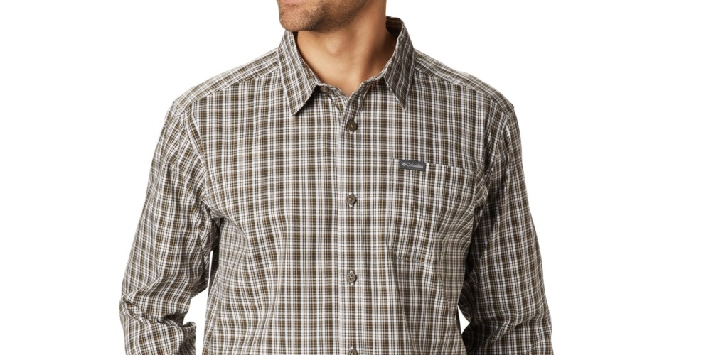Camisa xadrez Columbia Vapor Ridge III masculina, bege, tamanho médio
