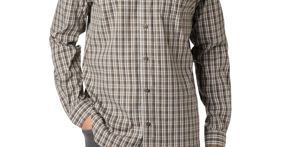 Camisa xadrez Columbia Vapor Ridge III masculina, bege, tamanho médio