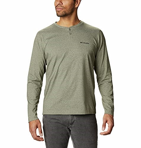 Camisa Henley de manga comprida Columbia Thistletown Park masculina, verde, tamanho pequeno