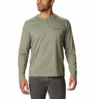 Camisa Henley de manga comprida Columbia Thistletown Park masculina, verde, tamanho pequeno
