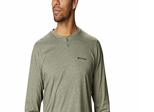 Camisa Henley de manga comprida Columbia Thistletown Park masculina, verde, tamanho pequeno