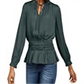 Blusa feminina Current Air com cintura franzida e decote dividido, verde, tamanho grande