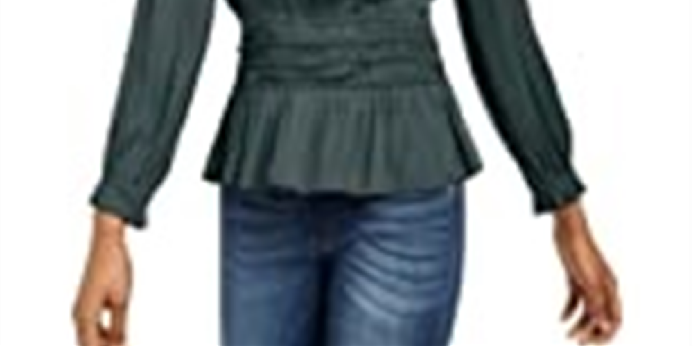 Blusa feminina Current Air com cintura franzida e decote dividido, verde, tamanho grande