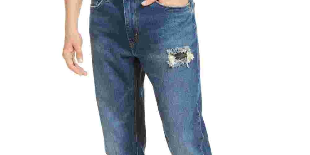 Calça Jeans Levi's Masculina Athletic Fit All Season Tech Rasgada e Reparada Azul Tamanho 36X34