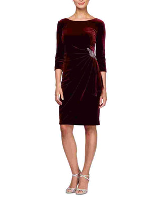 Alex Evenings Women's 3/4 Sleeve Boat Neck Short Sheath Cocktail Dress Red Size 10