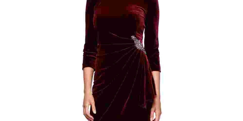 Vestido de coquetel curto com decote canoa e manga 3/4 Alex Evenings feminino, vermelho, tamanho 10