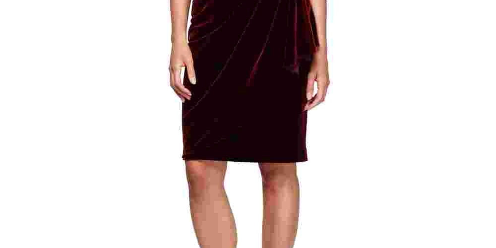 Vestido de coquetel curto com decote canoa e manga 3/4 Alex Evenings feminino, vermelho, tamanho 10