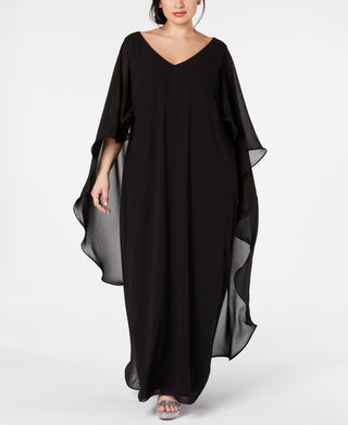 Xscape Women's Cape Overlay Chiffon Gown Black Size 18W