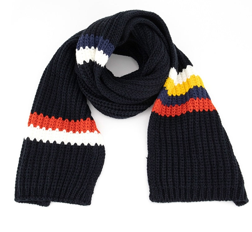 Cachecol Tommy Hilfiger Masculino de Malha Grossa Listrada Preto Tamanho Regular