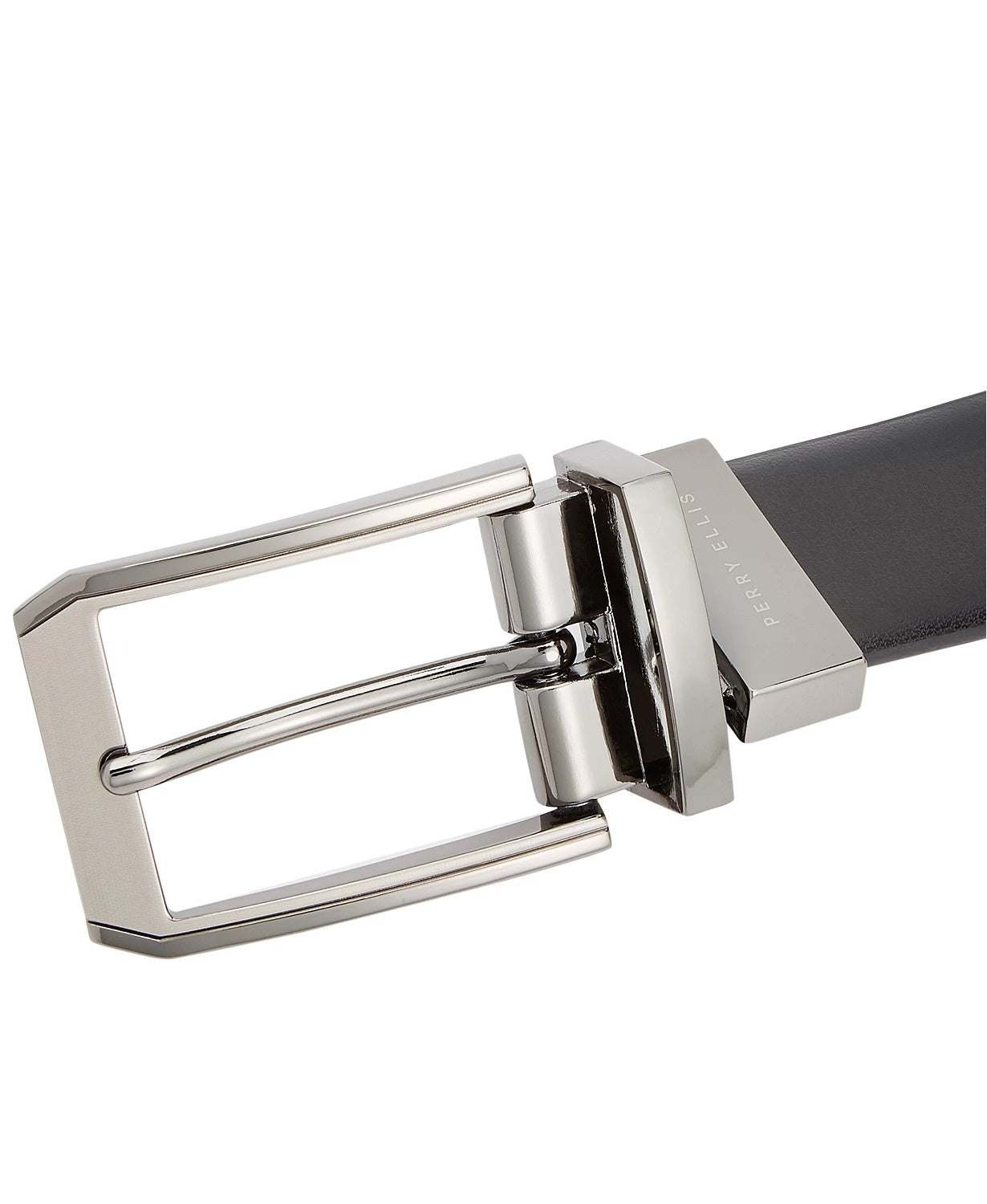 Perry Ellis Portfolio Cinto reversível masculino de couro Mr. Pebble, preto, tamanho 38 REG