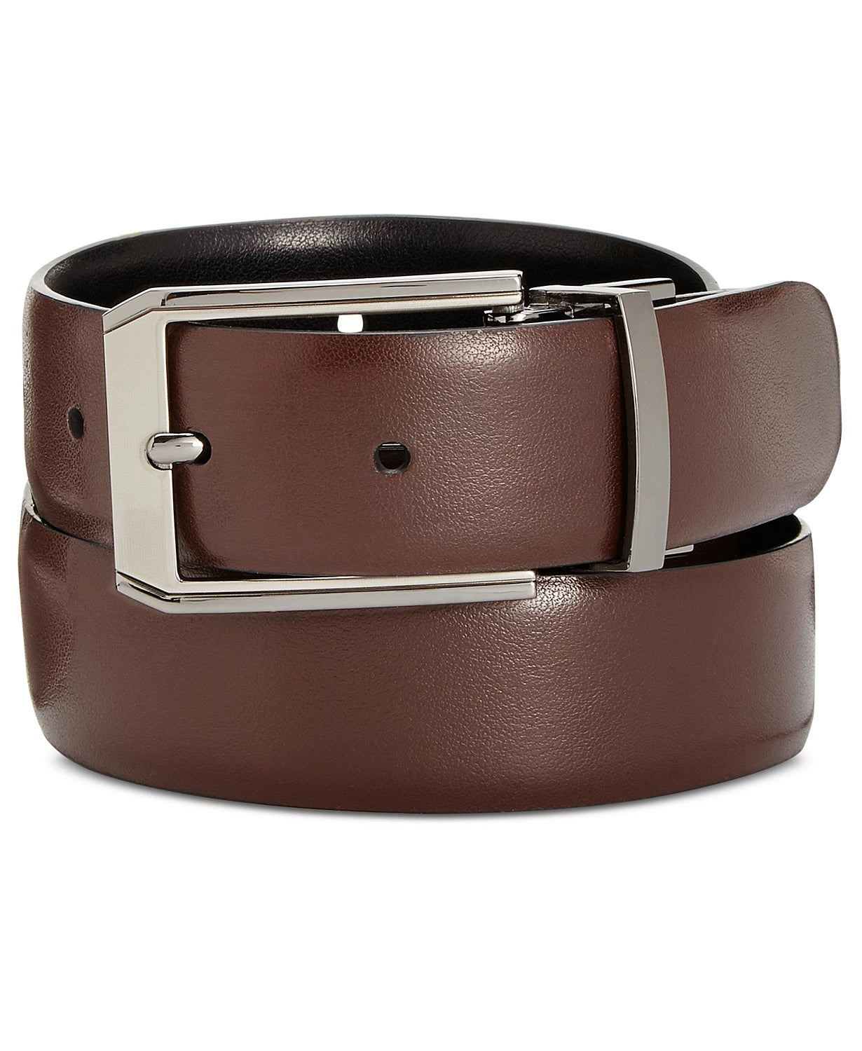 Perry Ellis Portfolio Cinto reversível masculino de couro Mr. Pebble, preto, tamanho 38 REG