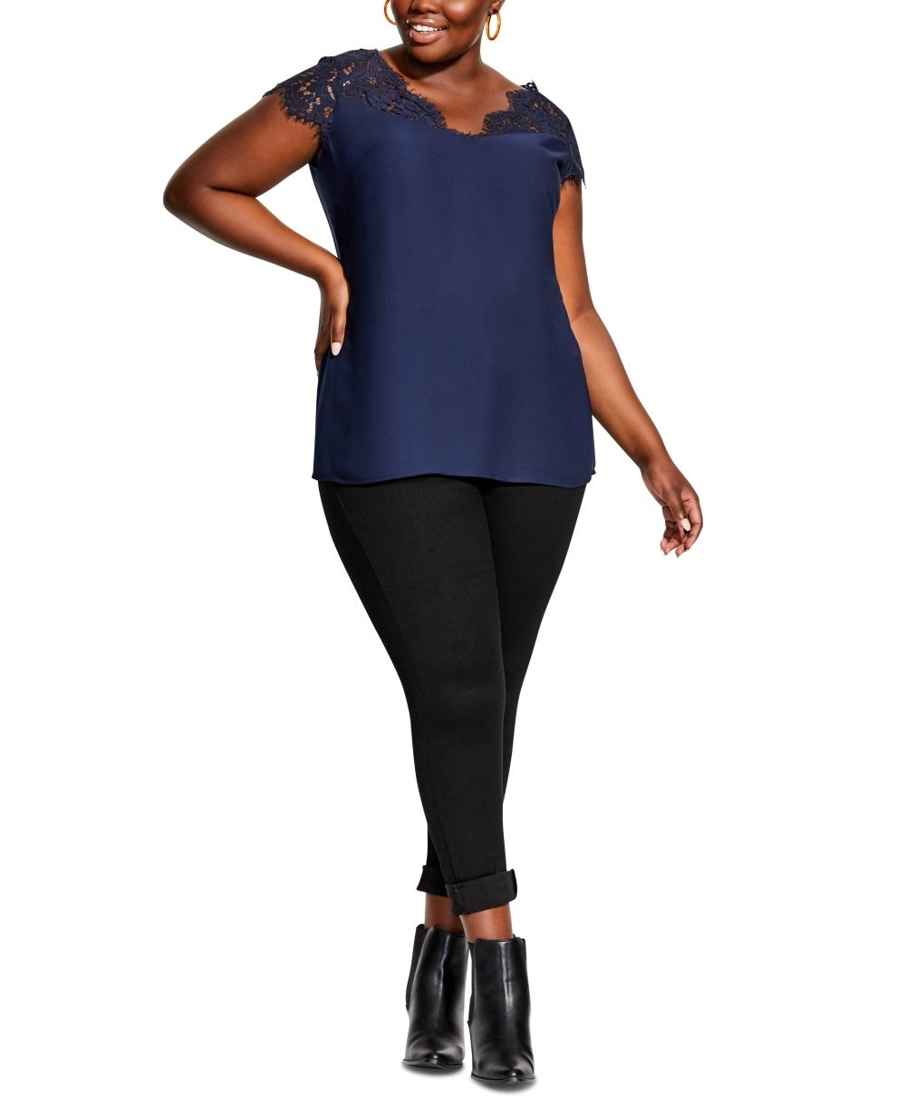Blusa feminina City Chic com jugo de renda azul, tamanho 18W