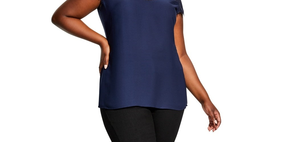 Blusa feminina City Chic com jugo de renda azul, tamanho 18W