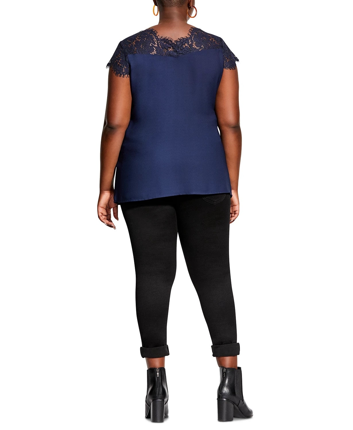 Blusa feminina City Chic com jugo de renda azul tamanho pequeno pequeno