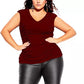 Top franzido plus size da moda feminino City Chic, vermelho, tamanho pequeno e pequeno