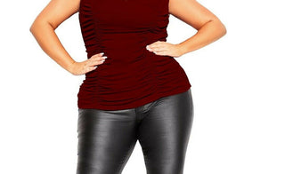 Blusa feminina City Chic Trendy Plus com babados, vermelha, tamanho X-S/14