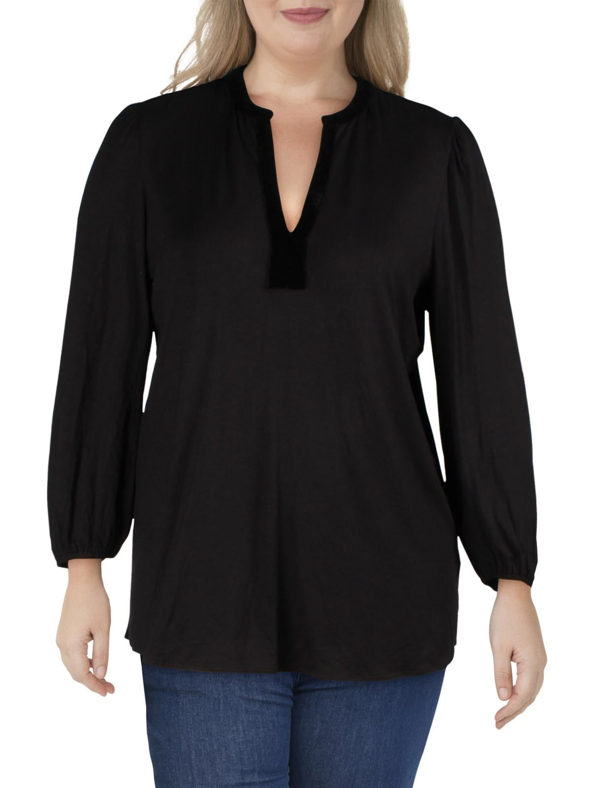 Blusa Ralph Lauren Feminina Plus Velvet com Decote em V, Preta, Tamanho 1X