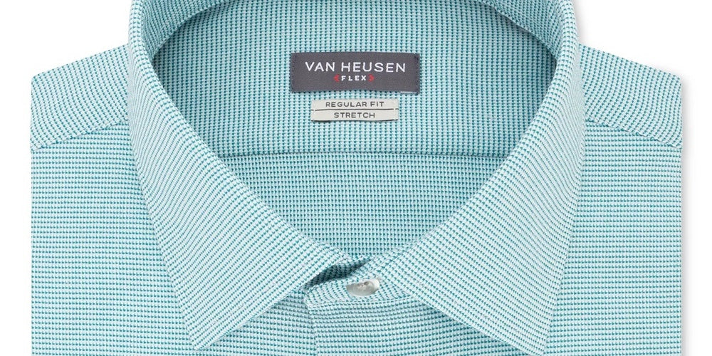 Camisa social masculina Van Heusen com gola azul-turquesa, tamanho 15,5 x 34 x 35