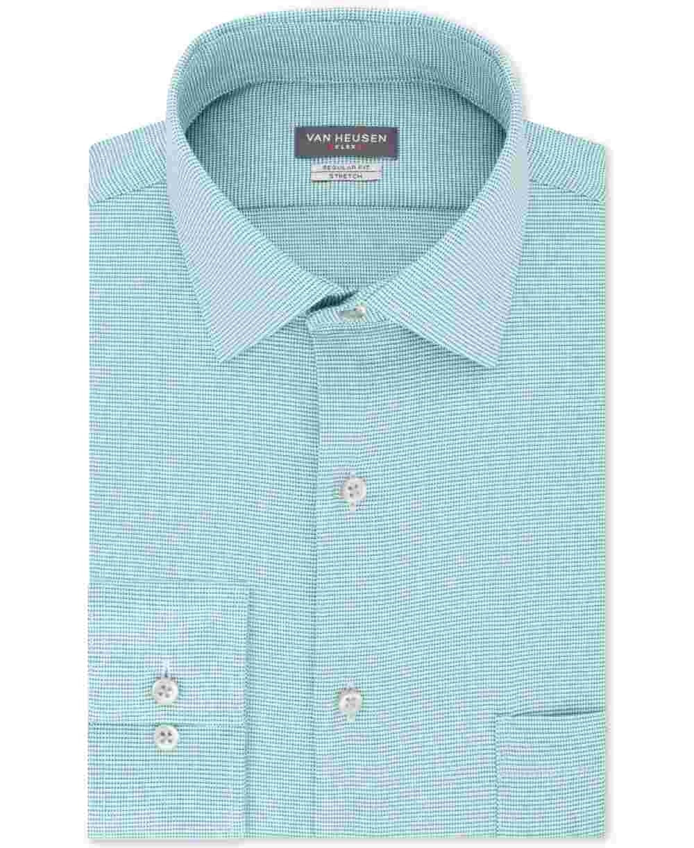 Camisa social masculina Van Heusen Regular-Fit Performance Stretch, sem vincos e com gola flexível, tamanho azul 36x37