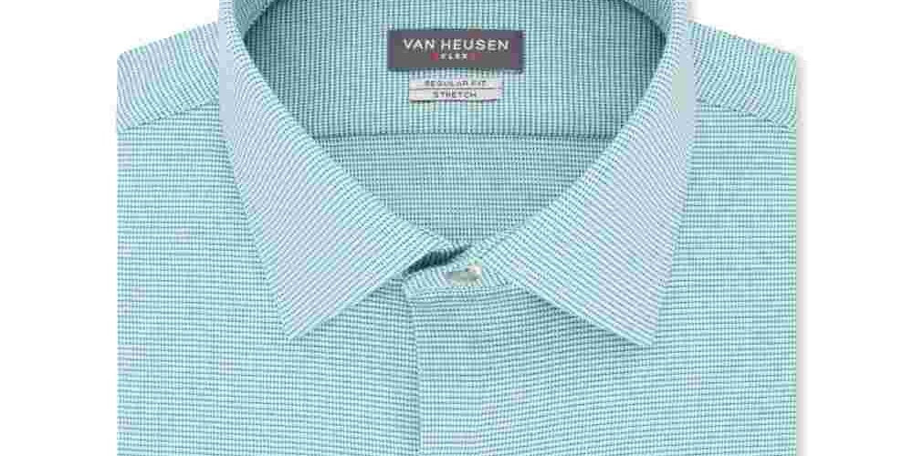 Camisa social masculina Van Heusen Regular-Fit Performance Stretch, sem vincos e com gola flexível, tamanho azul 36x37