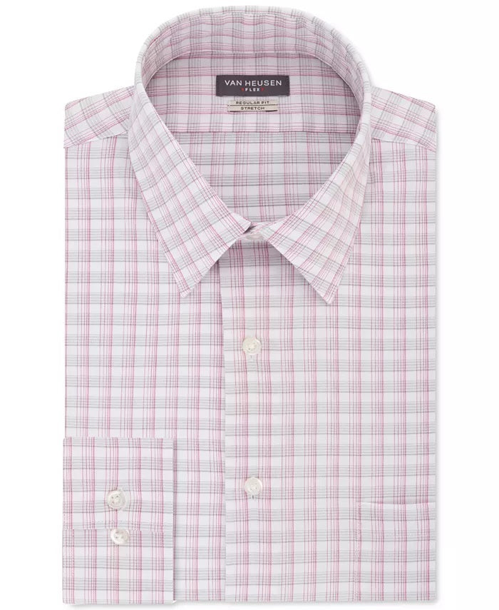 Camisa social xadrez Van Heusen masculina, ajuste regular, sem rugas, com gola flexível e elástica, tamanho azul 34x35