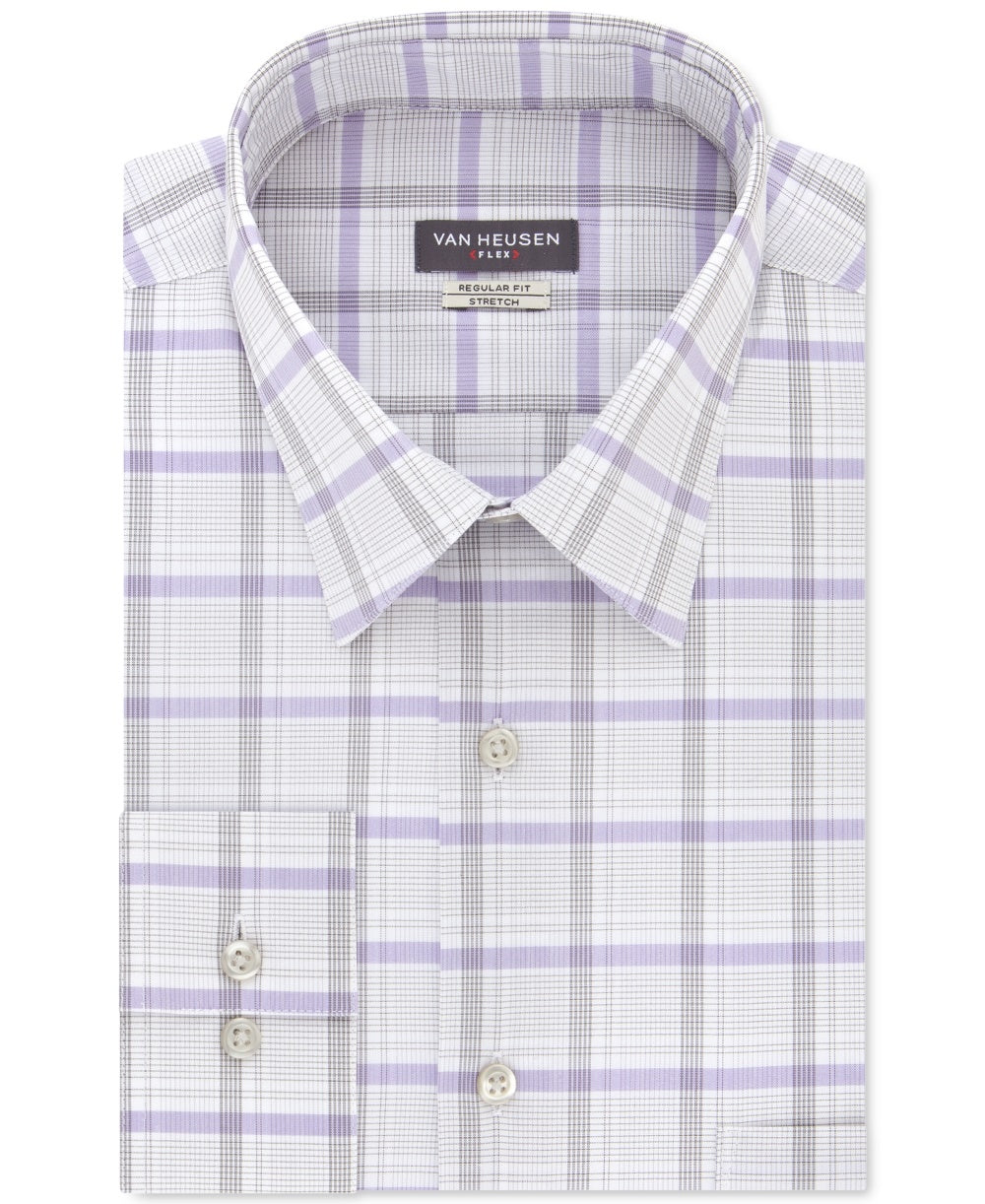 Camisa social masculina Van Heusen Classic/Regular Fit, sem vincos, com gola flexível elástica, tamanho 18X36-37, cinza