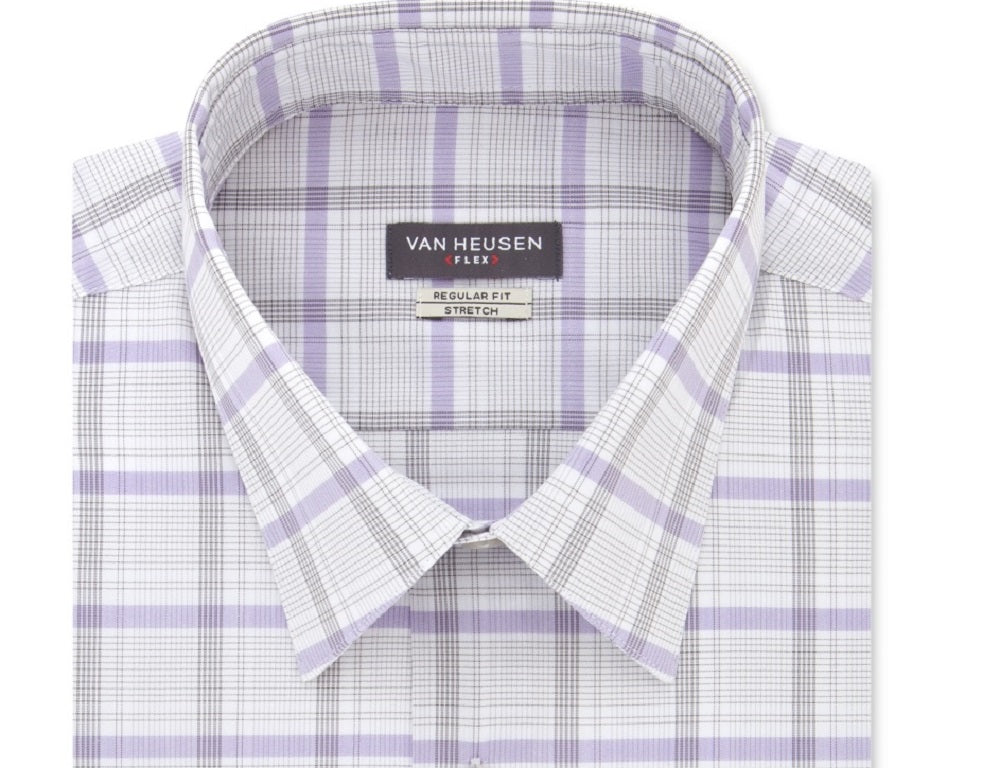 Camisa social masculina Van Heusen Classic/Regular Fit, sem vincos, com gola flexível elástica, tamanho 18X36-37, cinza